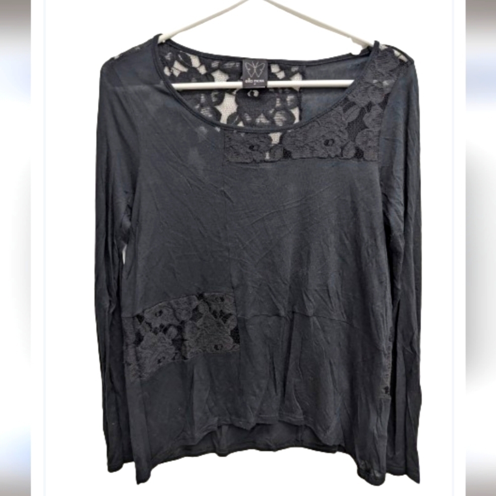 Ella Moss black lace long sleeves top
